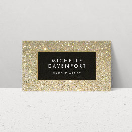Small Classic Gold Glitter Makeup Artist Business Invitations Front View
