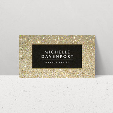 classic gold glitter makeup artist business invitations