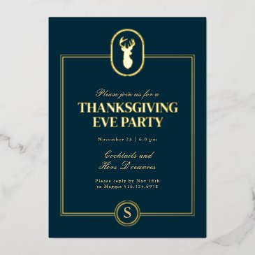 classic gold stag thanksgiving eve party foil invitation