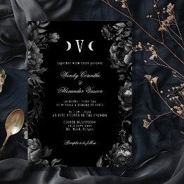Small Classic Gothic Black Moon Monogram Wedding Invitation Front View