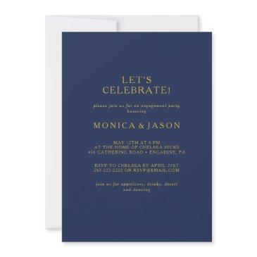 classic minimalist navy blue gold let's celebrate invitation