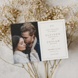 Small Classic Monogram Ivory Wedding Photo Save The Date Front View
