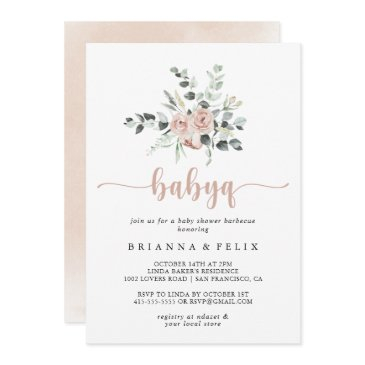 classic pink rose babyq baby shower barbecue invitation