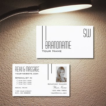 classic plain white with monogram and photo modern business invitations