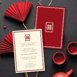 Small Classic Rectangle Double Happiness Tea Ceremony Invitation Front View