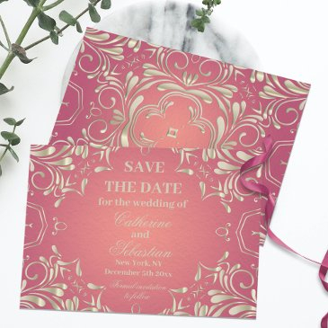 classic romantic gold pink ornate border wedding save the date