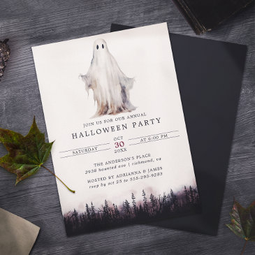 classic sheet ghost | spooky woods halloween party invitation