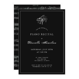 Small Classic Simple Black Piano Recital Invitation Front View