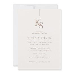 Small Classic Simple Monogram | Bohemian Beige Wedding Invitation Front View