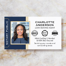 Small Classic Style Notary Signing Agent Id Blue Gold Business Invitations Front View