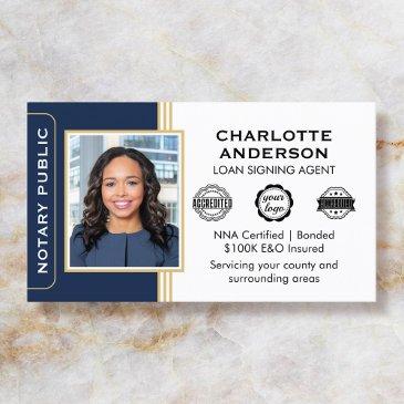 classic style notary signing agent id blue gold business invitations