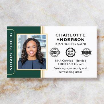 classic style notary signing agent id green gold business invitations