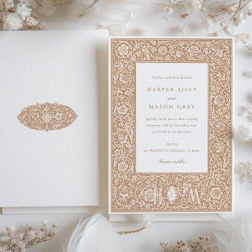 classic terracotta william morris inspired wedding invitation