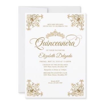 classic vintage white gold frame tiara quinceanera invitation