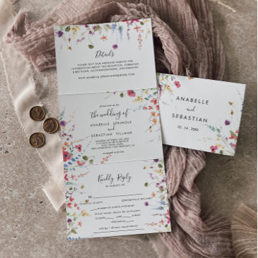 classic wild colorful floral wedding tri-fold invitation