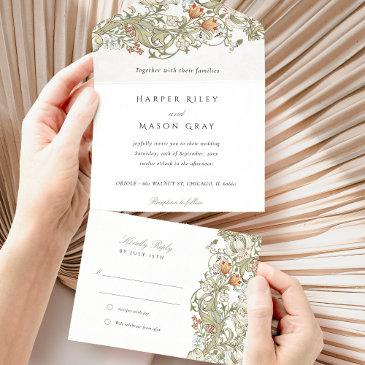 classic william morris tear-away rsvp wedding all in one invitation