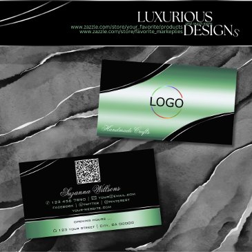 classy black green curved decor lines logo qr code business invitations