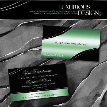 classy black green curved decor lines shimmering business invitations