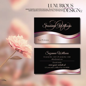 classy black wavy rose gold decor with initials business invitations