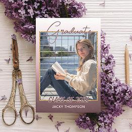 Small Classy Chic Ombre Mauve Taupe Dark Pink Graduation Announcement Front View