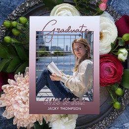 Small Classy Chic Ombre Mauve Taupe Dark Pink Graduation Announcement Front View