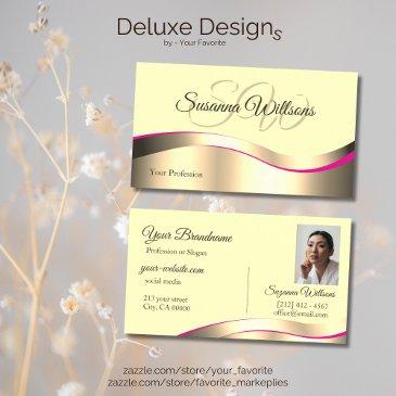 classy cream wavy gold decor with initials photo business invitations