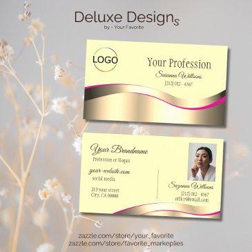 classy cream wavy gold decor with logo and photo business invitations