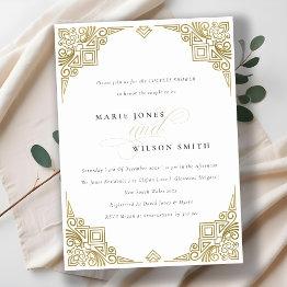 Small Classy Elegant Gold Art Deco Ornate Couples Shower Invitation Front View