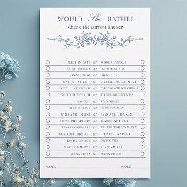 Small Classy French Blue Floral 'would She Rather' Game Front View