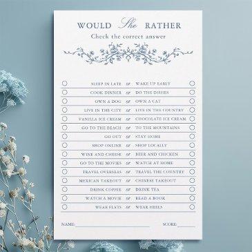 classy french blue floral 'would she rather' game