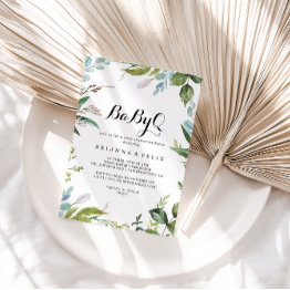 Small Classy Greenery Babyq Baby Shower Barbecue Invitation Front View