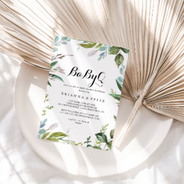classy greenery babyq baby shower barbecue invitation