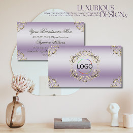 Small Classy Lavender Gold Ornate With Logo Elegance Business Invitations Front View