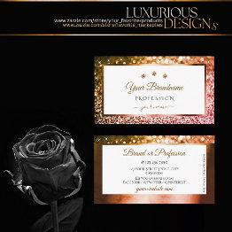 Small Classy Orange Pink Ombre Glitter White Diamonds Business Invitations Front View