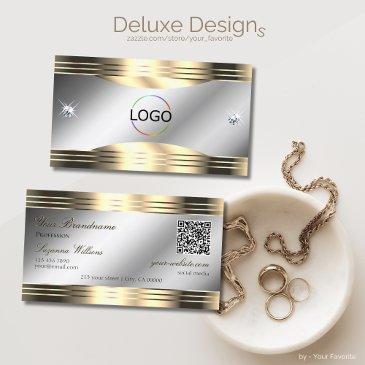 classy silver and gold shiny diamonds logo qr code business invitations