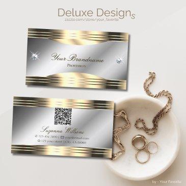 classy silver and gold shiny diamonds with qr code business invitations