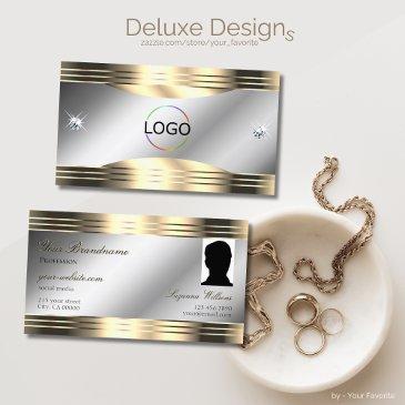 classy silver gold shiny diamonds logo and photo business invitations