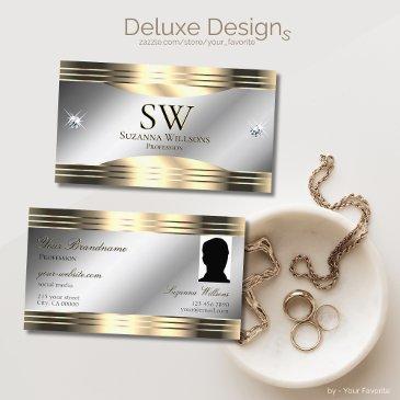 classy silver gold shiny diamonds monogram photo business invitations