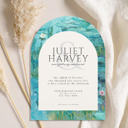 Small Claude Monet Waterlilies Wedding Invitation Front View