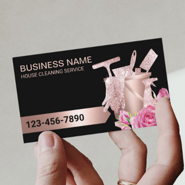 cleaning service rose gold modern floral business invitations