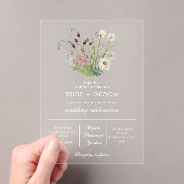 clear transparent modern wildflower wedding acrylic invitations