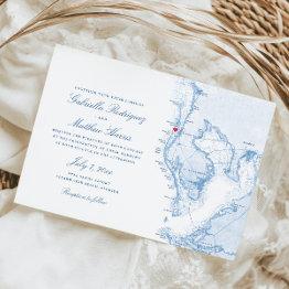 Small Clearwater Beach Fl Elegant Blue Map Wedding Invitation Front View