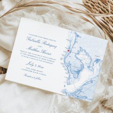 clearwater beach fl elegant blue map wedding invitation