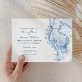 Small Clearwater Beach Fl Map Elegant Blue Wedding Invitation Front View