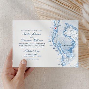 clearwater beach fl map elegant blue wedding invitation