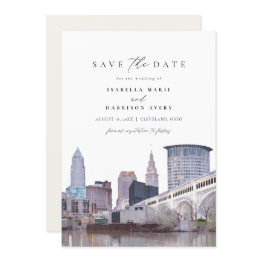 Small Cleveland Ohio Skyline Save The Date Invitation Front View