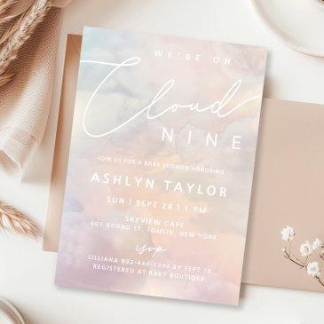 cloud 9 watercolor sky baby shower invitation