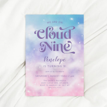 cloud nine girls 9th birthday invitation