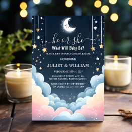 Small Cloud Twinkle Twinkle Little Star Gender Reveal Invitation Front View