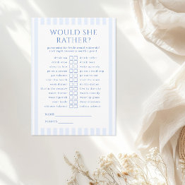 Small Coastal Beach Bachelorette Would She Rather Game Enclosure Invitations Front View